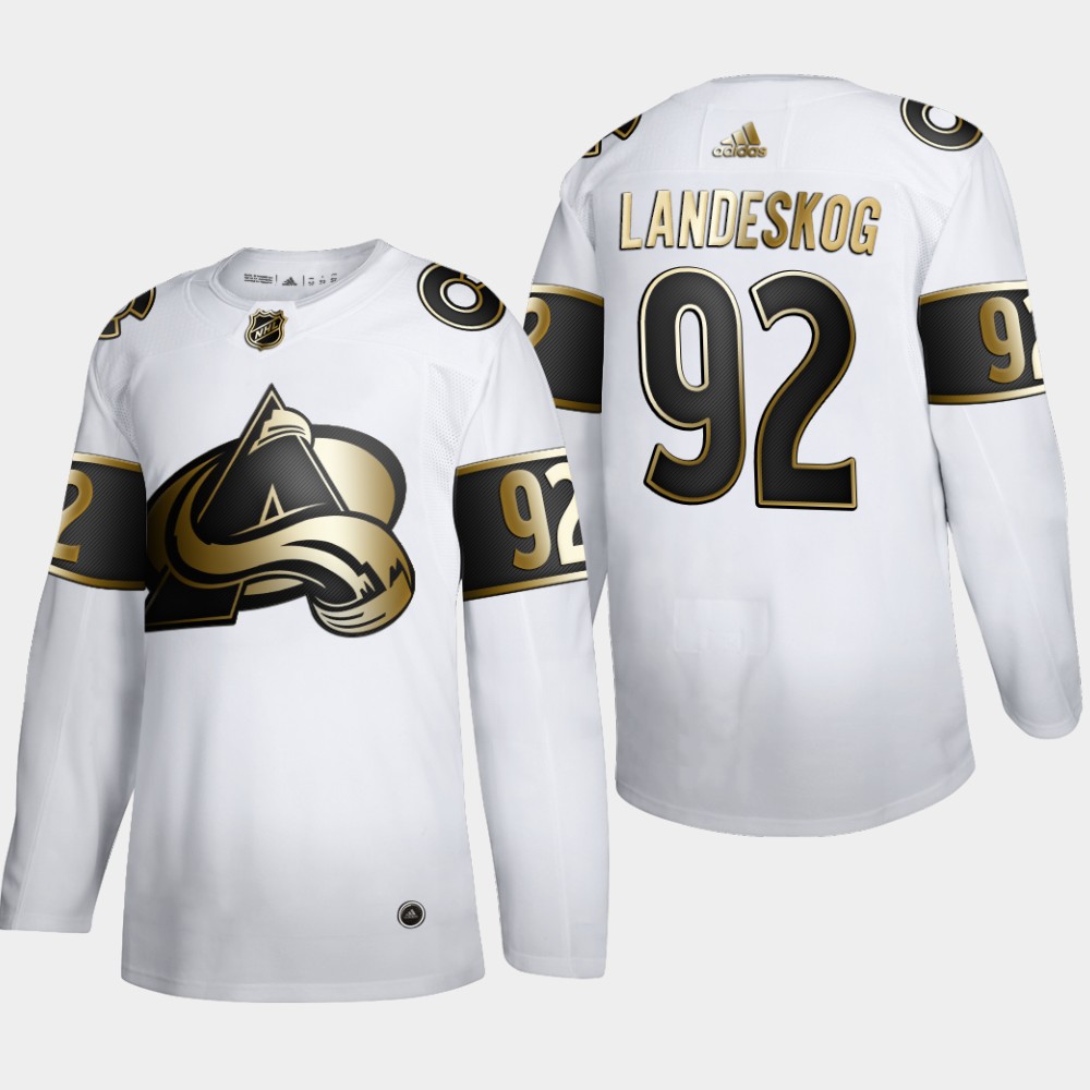 Colorado Avalanche 92 Gabriel Landeskog Men Adidas White Golden Edition Limited Stitched NHL Jersey